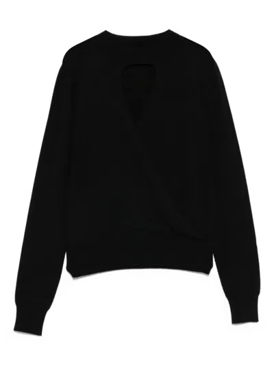 TWINSET KEYHOLE NECKLINE BLACK SWEATER WITH RIBBED CUFFS