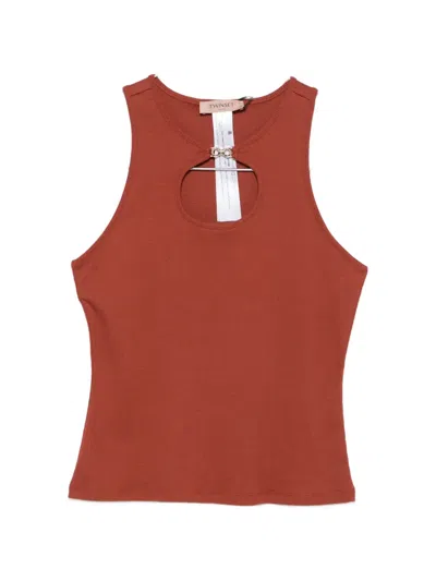 Twinset Keyhole Ribbed Top In Red