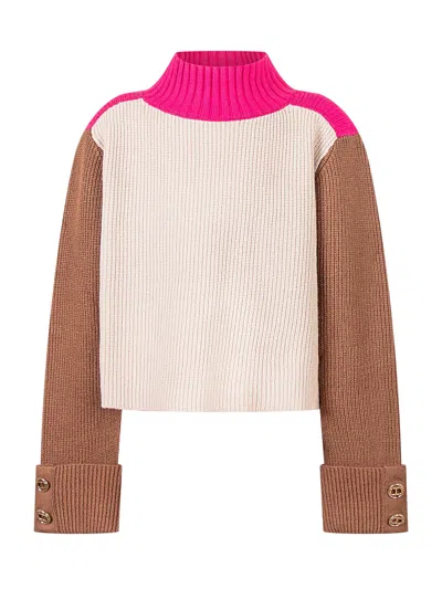 Twinset Twin-set Kids Color Block Pullover - Neck Alto In Biscuit Camel Rose