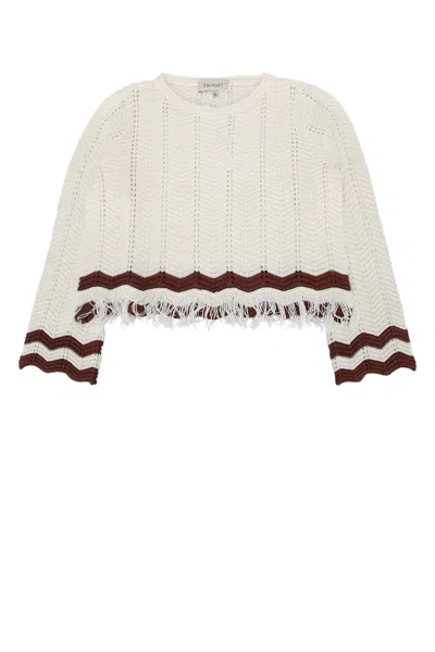 Twinset Twin-set Kids Crochet Knit Fringe Sweater In Safari