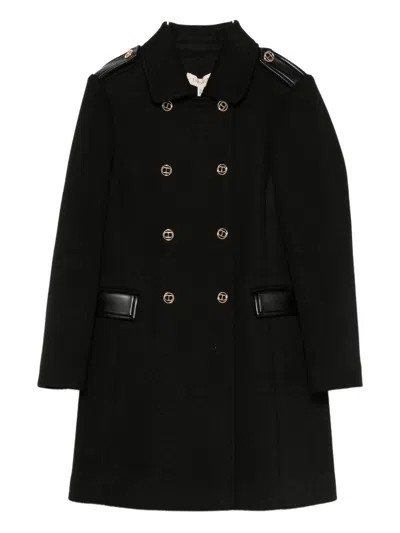 Twinset Kids Double-breasted Coat With Shoulder Pads In Black