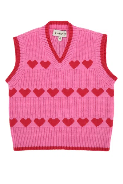 Twinset Twin-set Kids Heart Knit Vest In Rosarosso