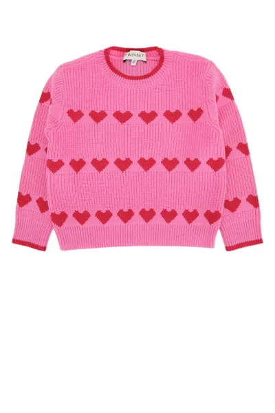 Twinset Twin-set Kids Heart Motif Knit Sweater In Rosarosso