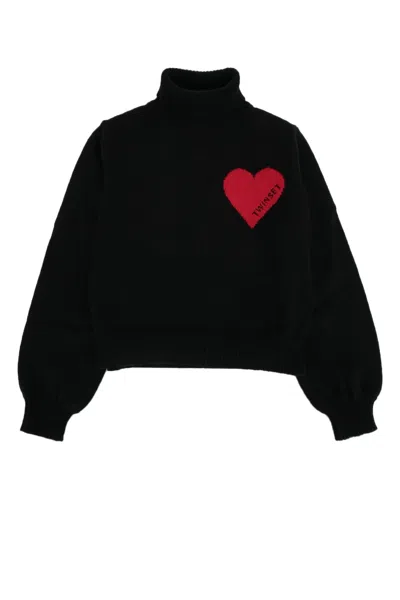 Twinset Twin-set Kids Heart-detail Knit Sweater Set In Black
