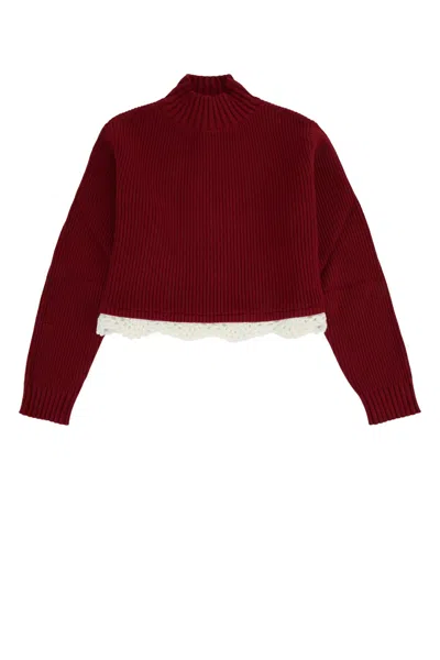 Twinset Twin-set Kids Lace-detail Turtleneck Twin Set In Red