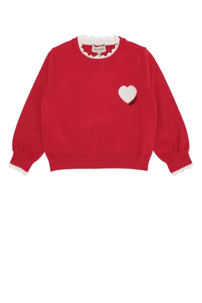 Twinset Twin-set Kids Mini Heart Sweater Knit In Biancorosso