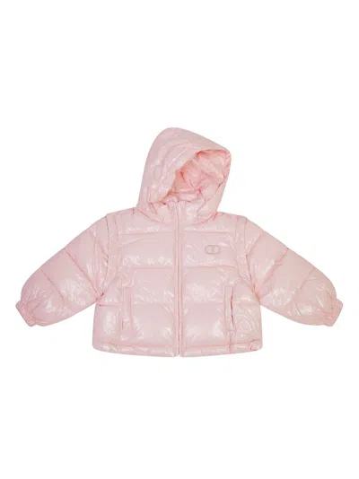 Twinset Kids Piumino Lucido Con Logo Ricamato Rosa