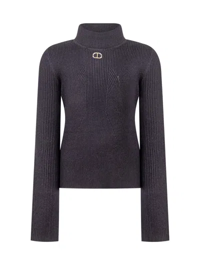 Twinset Twin-set Kids Pullover Sweater With Turtleneck In Nero