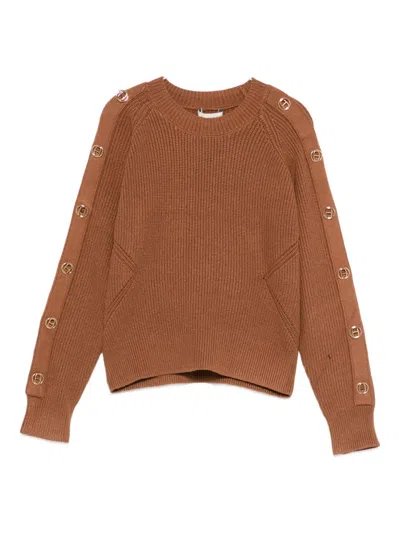 Twinset Kids Ribbed Sweater With Buttons In Brown