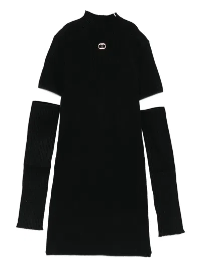 Twinset Kids Ribbed Turtleneck Dress In Black