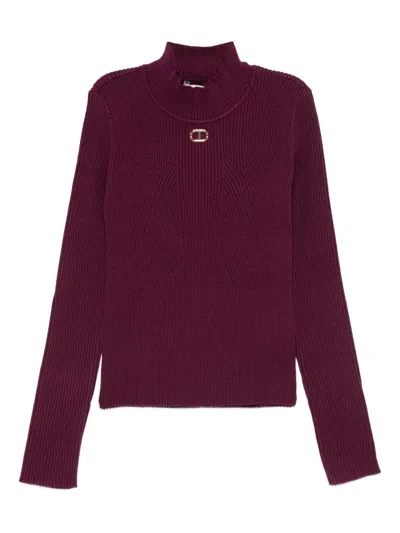 Twinset Kids Ribbed Turtleneck Sweater In Purple