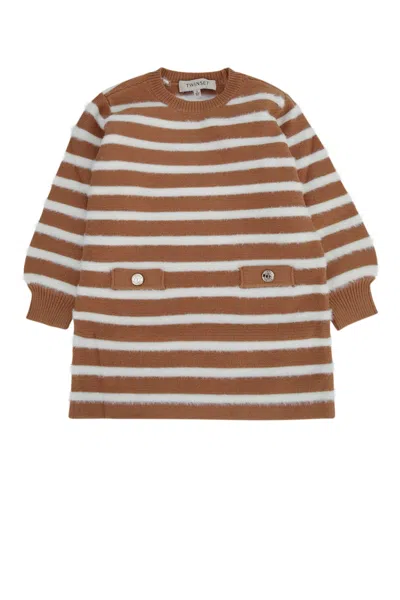 Twinset Twin-set Kids Striped Gown Dress In Biancocaffe