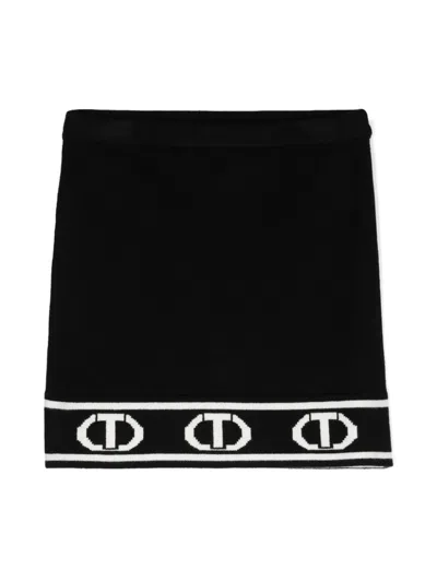 Twinset Kids' T Logo-intarsia Knitted Miniskirt In Black