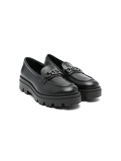 Twinset Kids' Logo-plaque Leather Loafers In Black