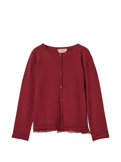 Twinset Knit Cardigan With Fringes In Red