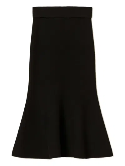 Twinset Knit Flared Midi Skirt In Black
