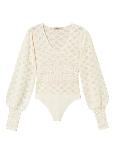 Twinset Knit Floral Bodysuit In Neutral