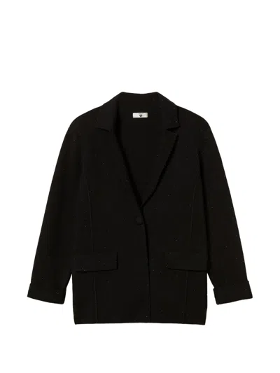 Twinset Knit Jacket With Sequins In Black