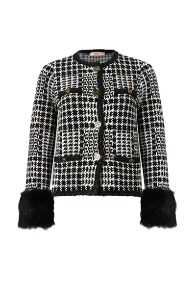 Twinset Knit Jacket With Sophisticated Jacquard Design In Black