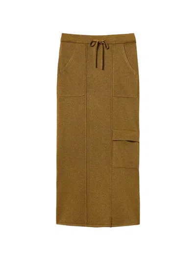 Twinset Knit Midi Skirt With Lurex In Brown