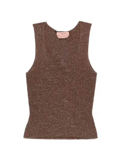 Twinset Knit Ribbed Tank Top In Brown