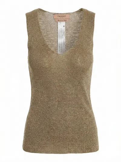 Twinset Knit Ribbed Tank Top In Brown