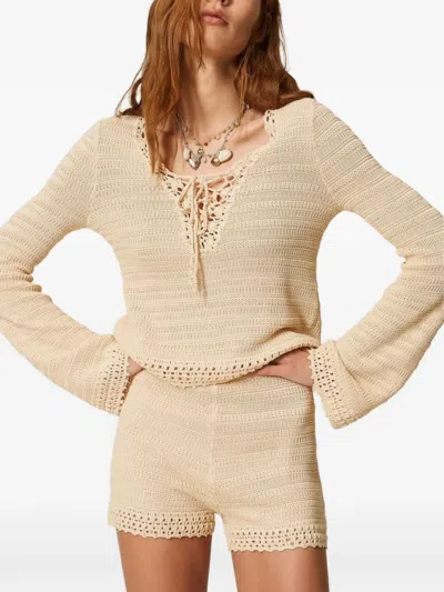 Twinset Knit Shorts With Crochet Detail In Multi