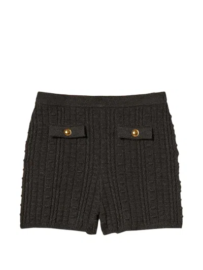 Twinset Knit Shorts With Metal Buttons In Brown