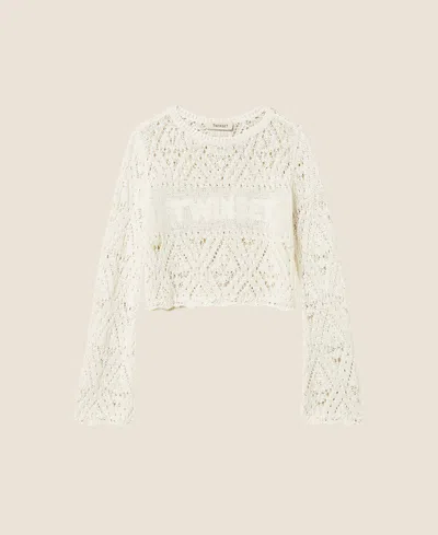 Twinset Kids' Knit With Rhombus Pattern White Child