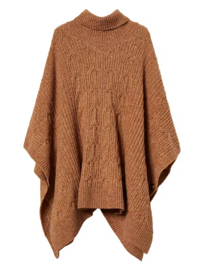 Twinset Knitted Cape In Brown