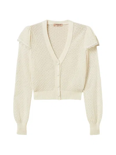 Twinset Knitted Cardigan With Flounces In White