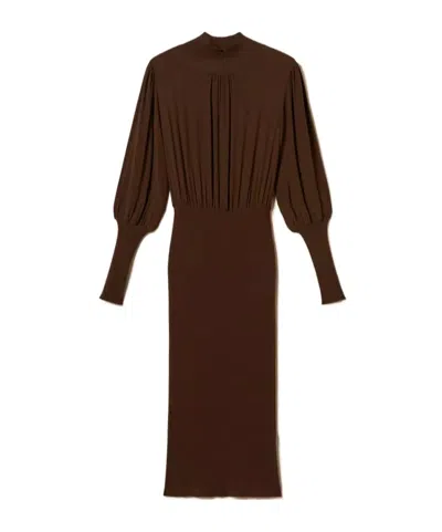 Twinset Knitted Crepe Maxi Skirt In Brown