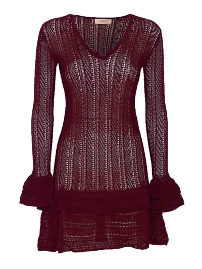 Twinset Knitted Dress In Burgundy