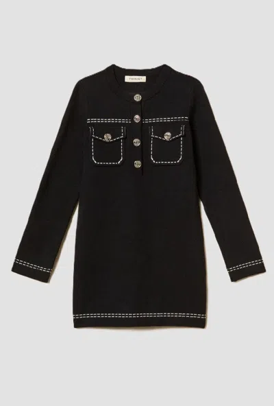 Twinset Kids' Knitted Dress With Black Baby Stitching