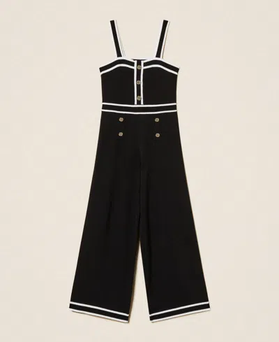 Twinset Kids' Knitted Dress With Black-white Baby Trim