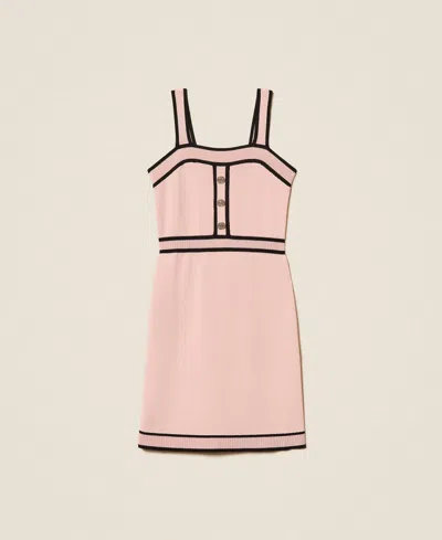 Twinset Kids' Knitted Dress With Pink-black Edges