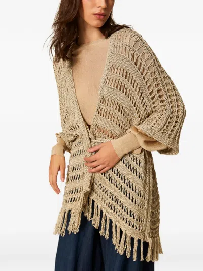 Twinset Knitted Fringed Poncho In Neutral