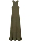 Twinset Robe Longue En Maille Point Filet Et Lurex In Green
