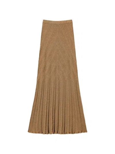 Twinset Pointelle Knit Maxi Knitted Skirt In Brown