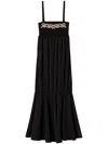 Twinset Long Knit Dress With Embroidery In Black