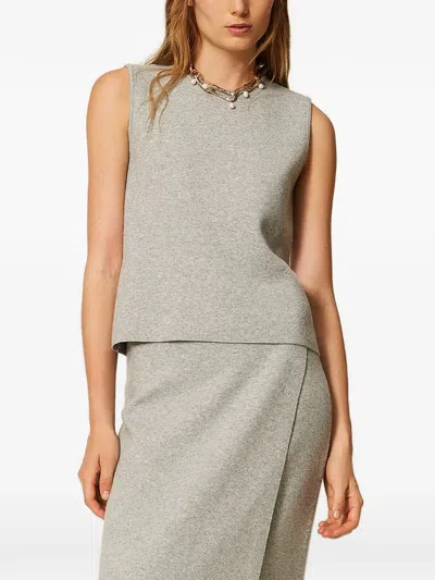 Twinset Knitted Midi Skirt In Gray