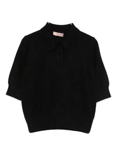 Twinset Knitted Polo Shirt In Black