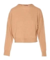 Twinset Twin-set Beige Crew Neck Sweater In Soft Wool-cashmere Blend In Brown