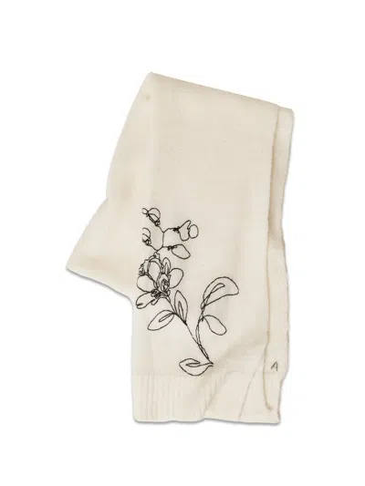 Twinset Knitted Scarf With Floral Embroidery In Neutral