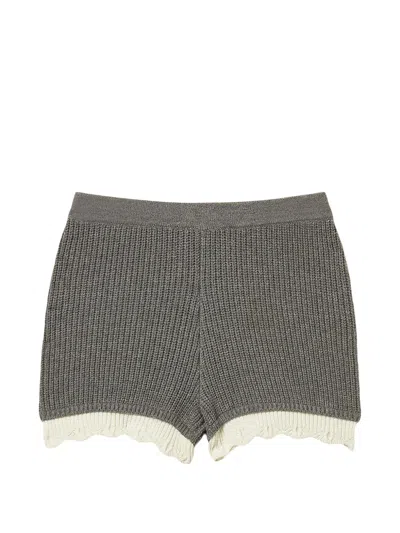 Twinset Knitted Shorts With Scalloped Details In Gray