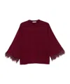 Twinset Knitted Sweater With Feather Trim At The Hood In Burgundy