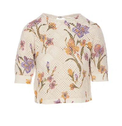 Twinset Knitted T-shirt Floreal Print In Multicolour