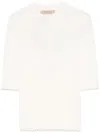 Twinset Twin-set Fitted White Sweater With Scalloped Neckline In White