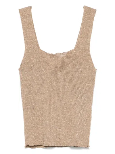 Twinset Twin-set Ribbed Lurex Top In Gold