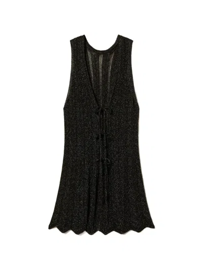 Twinset Knitted V-neck Vest In Black